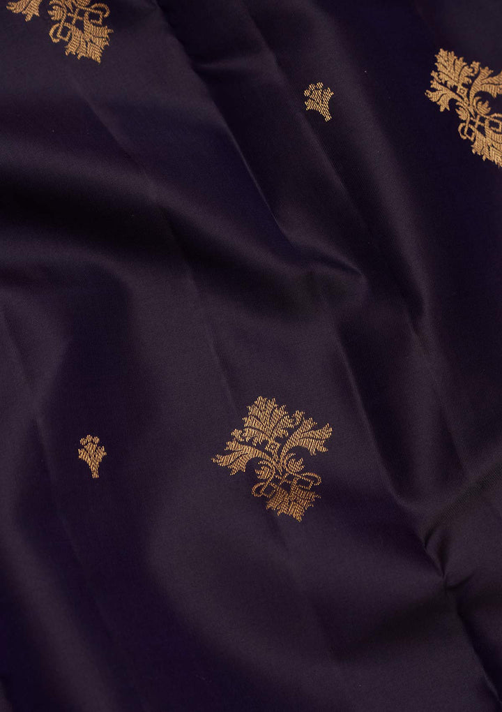 Navy Blue Silk Buti Gold Zariwork Saree With Matching Blouse Piece
