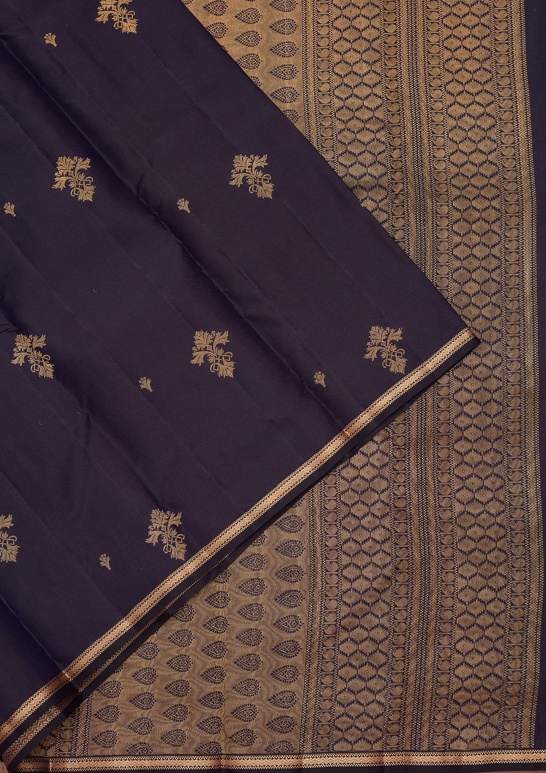 Navy Blue Silk Buti Gold Zariwork Saree With Matching Blouse Piece