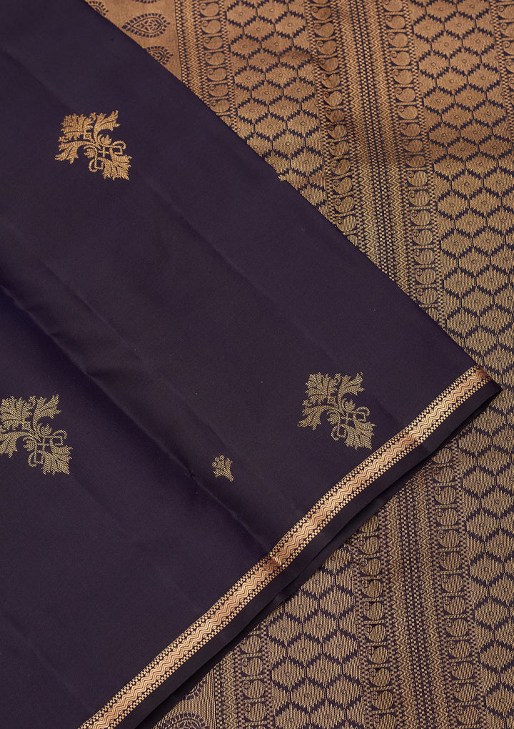 Navy Blue Silk Buti Gold Zariwork Saree With Matching Blouse Piece