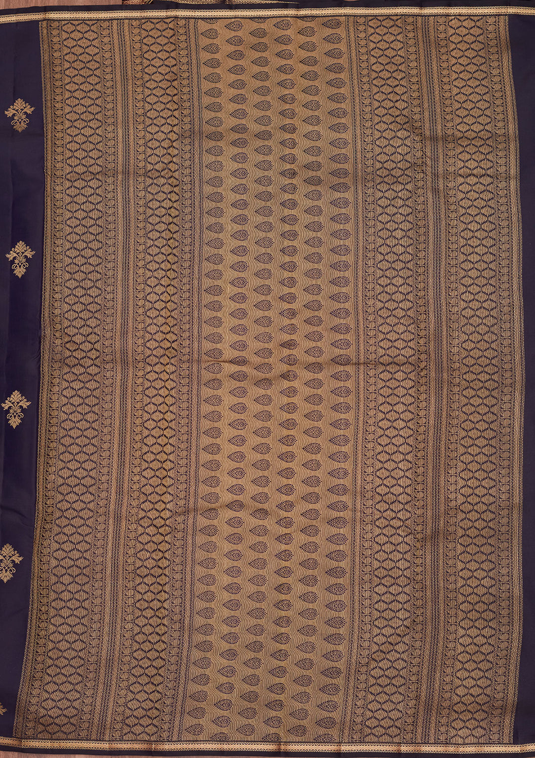Navy Blue Silk Buti Gold Zariwork Saree With Matching Blouse Piece