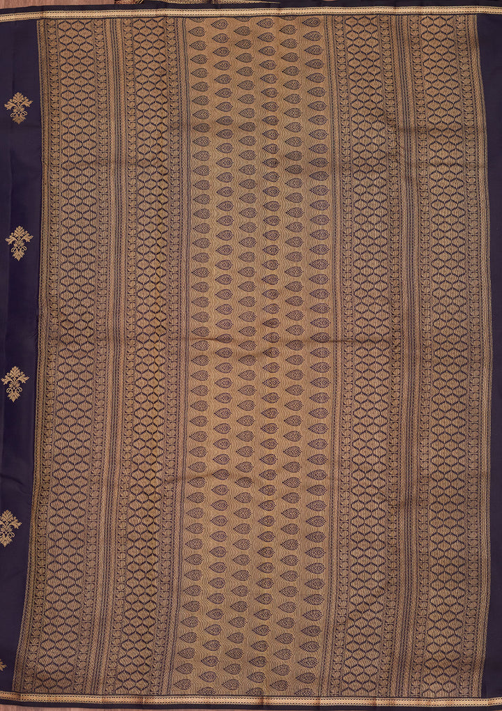 Navy Blue Silk Buti Gold Zariwork Saree With Matching Blouse Piece