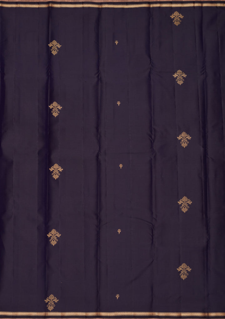 Navy Blue Silk Buti Gold Zariwork Saree With Matching Blouse Piece