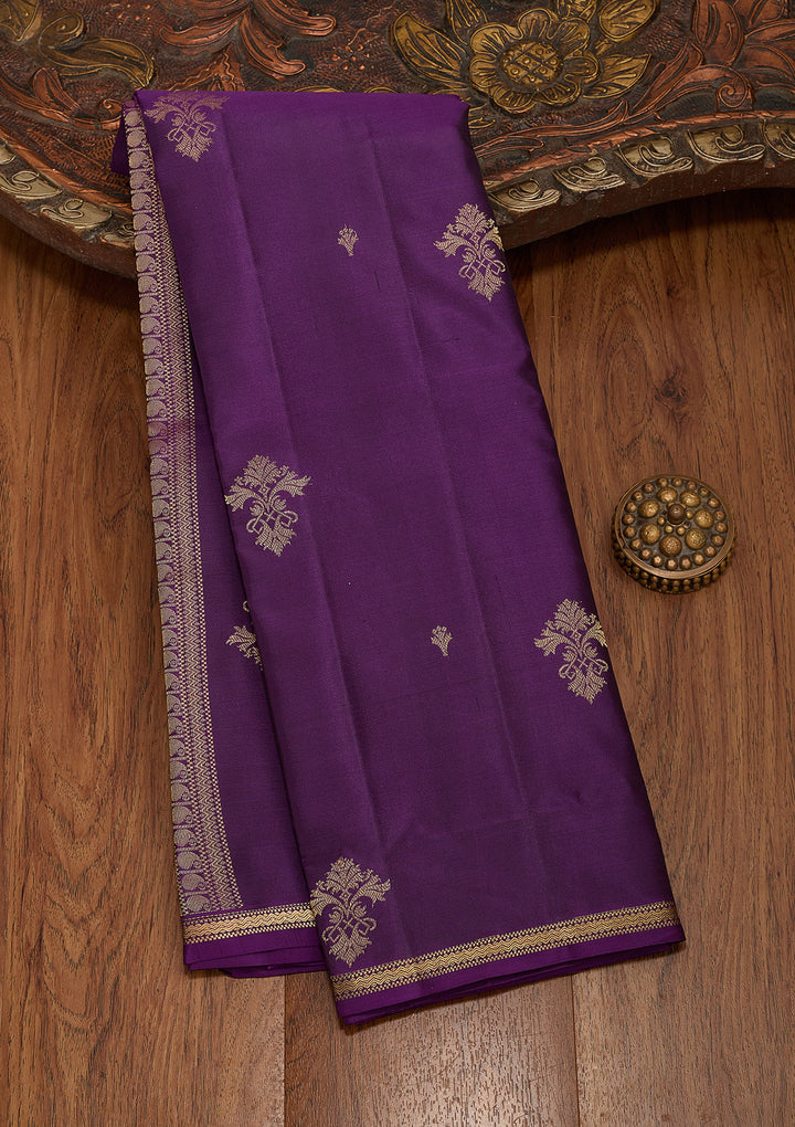 Purple Silk Buti Gold Zariwork Saree With Matching Blouse Piece