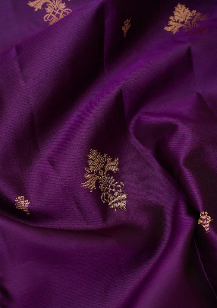 Purple Silk Buti Gold Zariwork Saree With Matching Blouse Piece