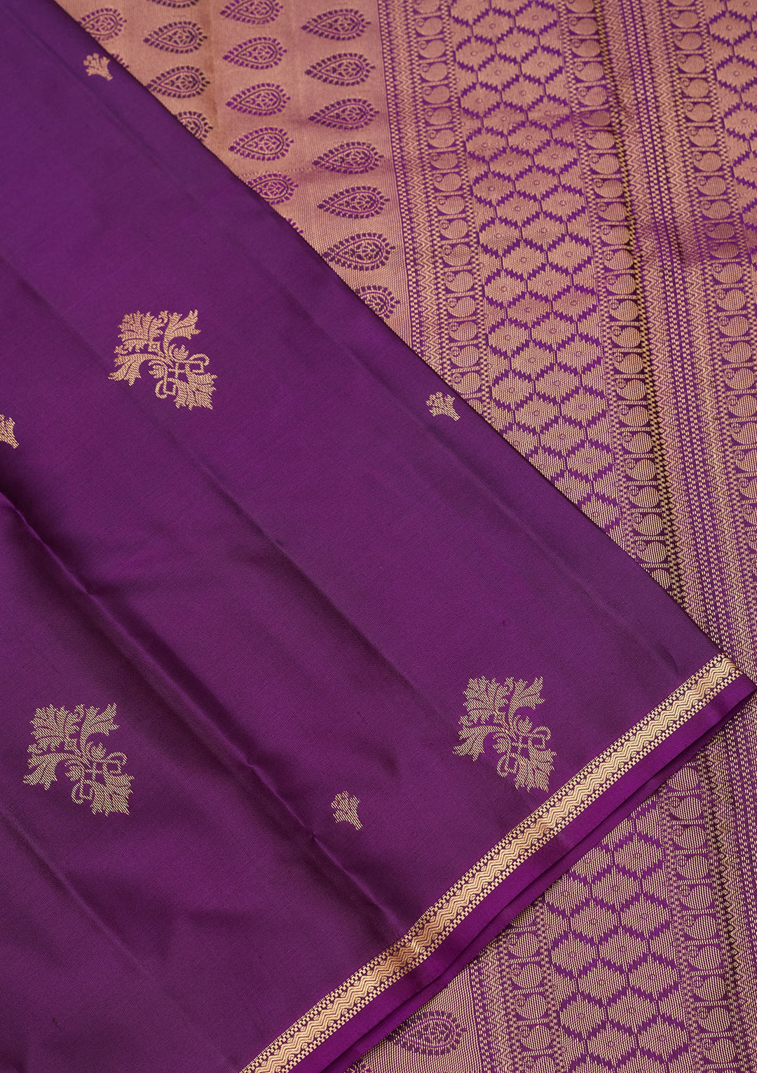 Purple Silk Buti Gold Zariwork Saree With Matching Blouse Piece