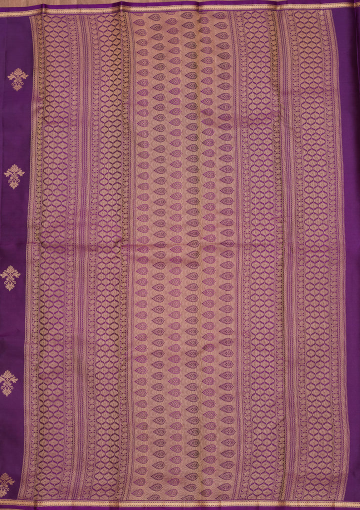 Purple Silk Buti Gold Zariwork Saree With Matching Blouse Piece