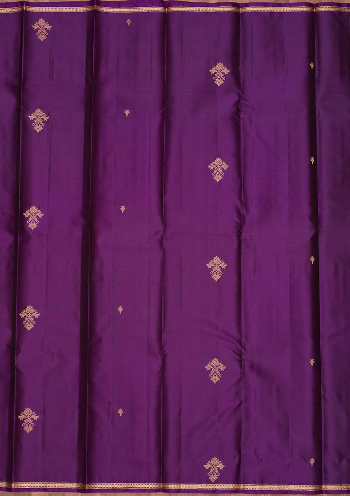 Purple Silk Buti Gold Zariwork Saree With Matching Blouse Piece