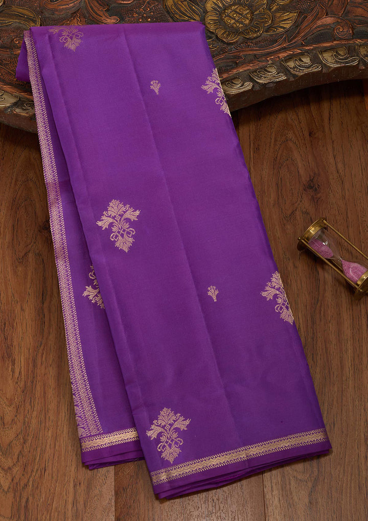 Royal Blue Silk Buti Gold Zariwork Saree With Matching Blouse Piece