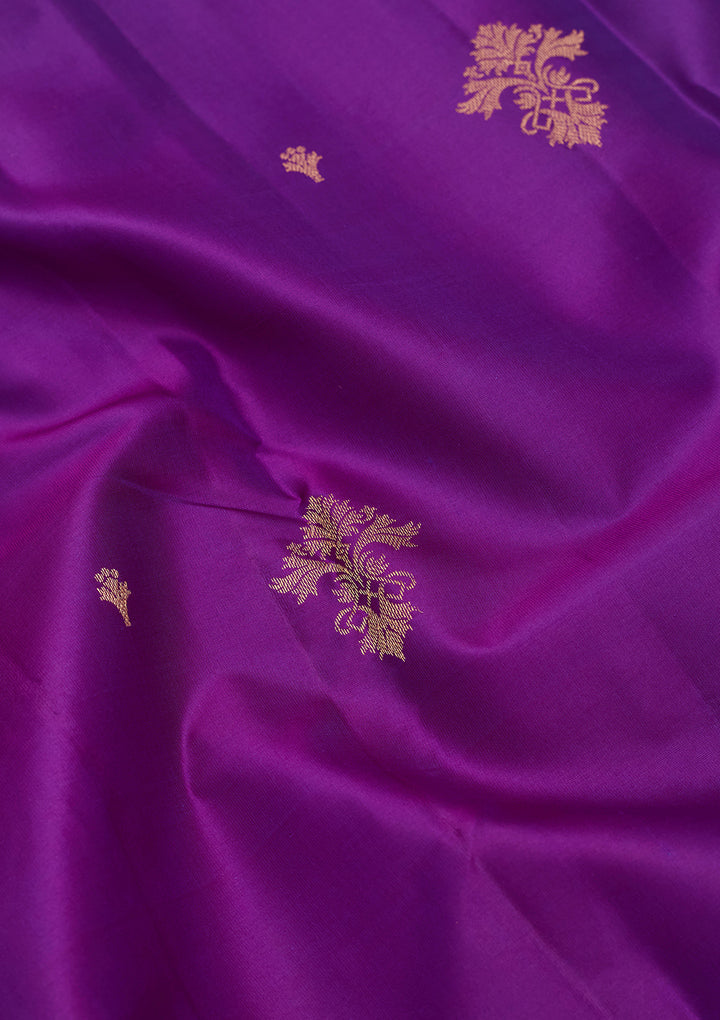 Royal Blue Silk Buti Gold Zariwork Saree With Matching Blouse Piece