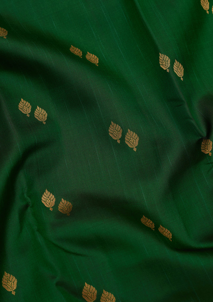 Bottle Green Silk Buti Zariwork Saree With Matching Blouse Piece