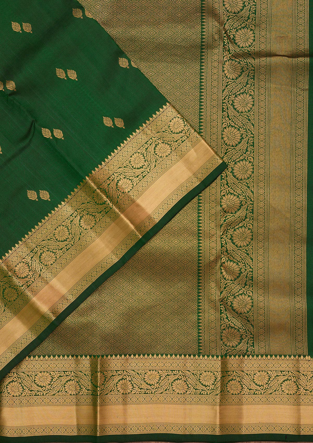Bottle Green Silk Buti Zariwork Saree With Matching Blouse Piece