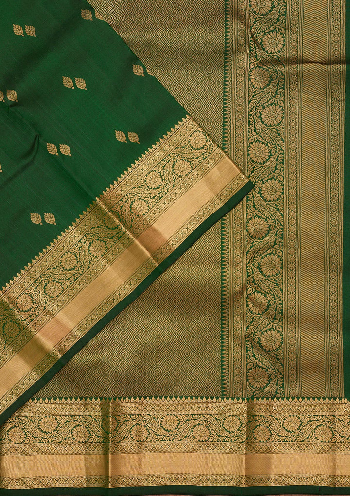 Bottle Green Silk Buti Zariwork Saree With Matching Blouse Piece