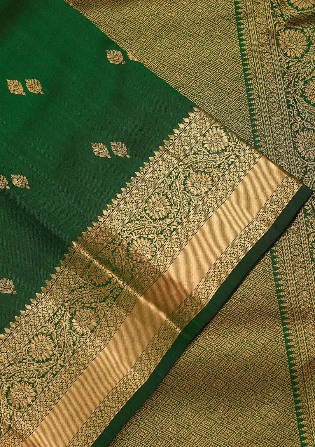 Bottle Green Silk Buti Zariwork Saree With Matching Blouse Piece