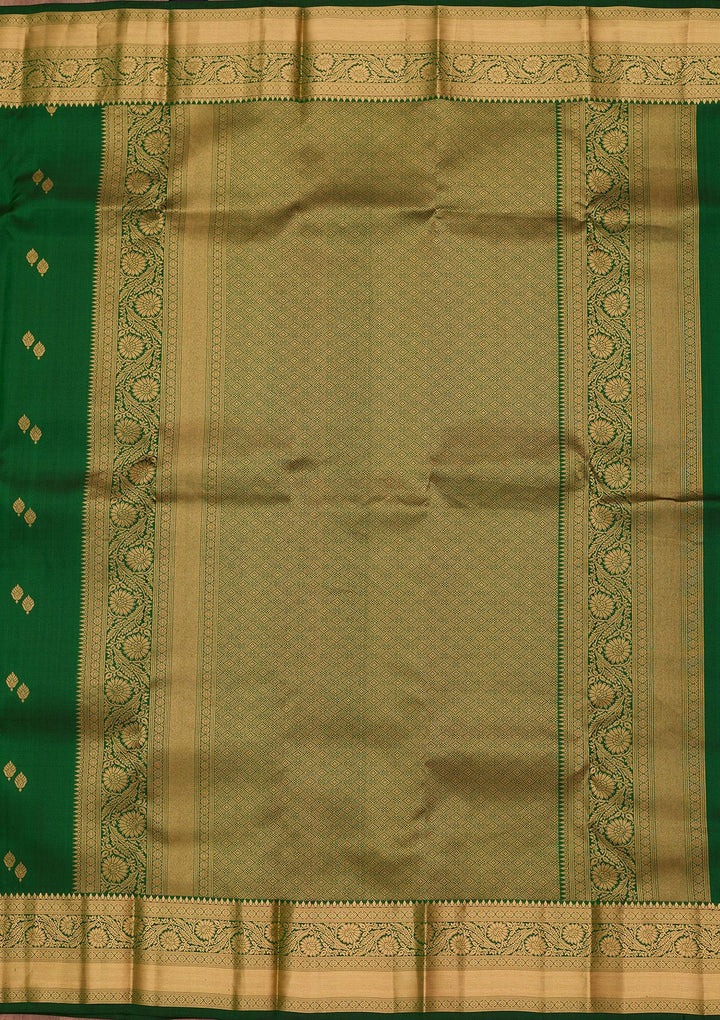 Bottle Green Silk Buti Zariwork Saree With Matching Blouse Piece