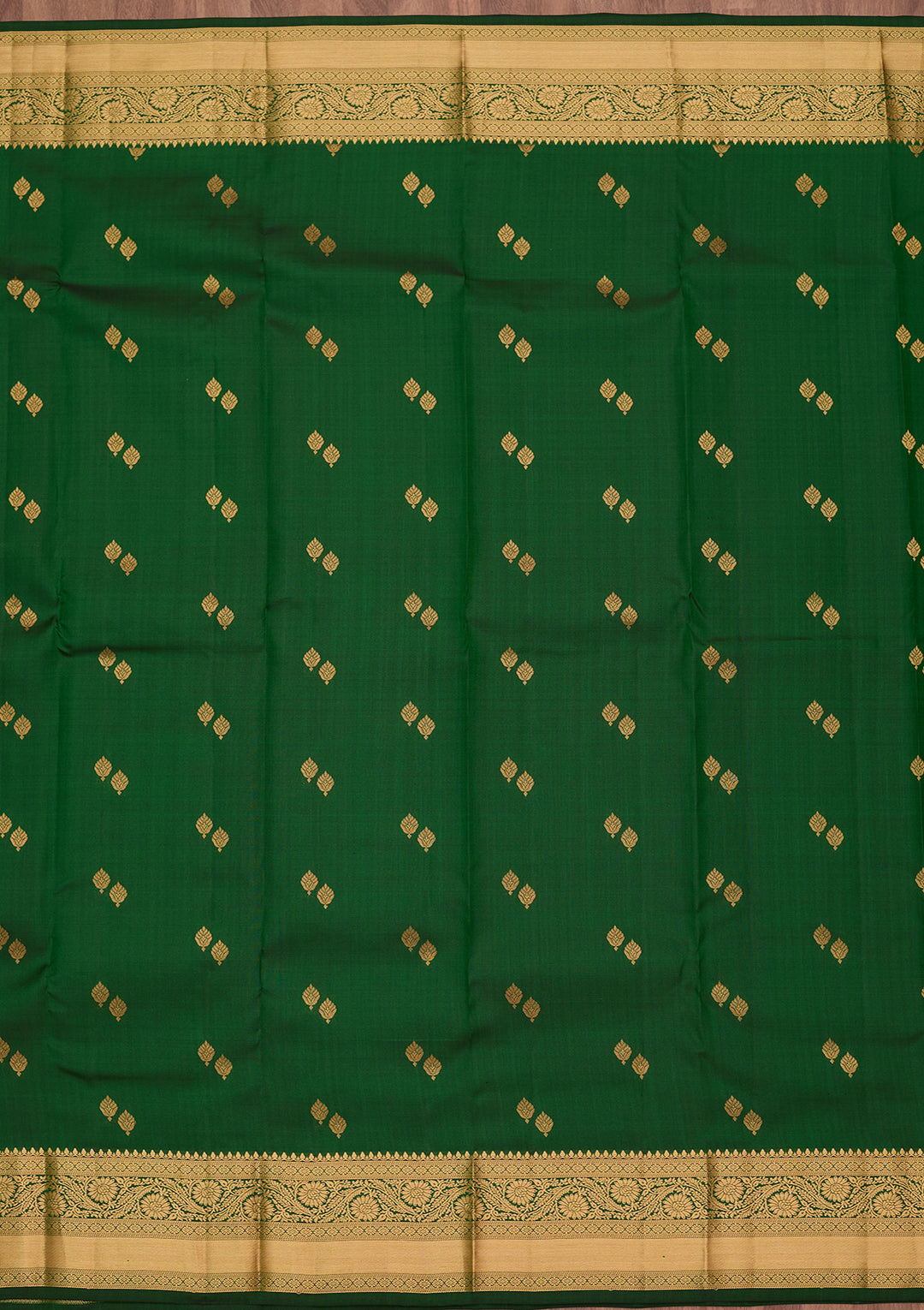 Bottle Green Silk Buti Zariwork Saree With Matching Blouse Piece