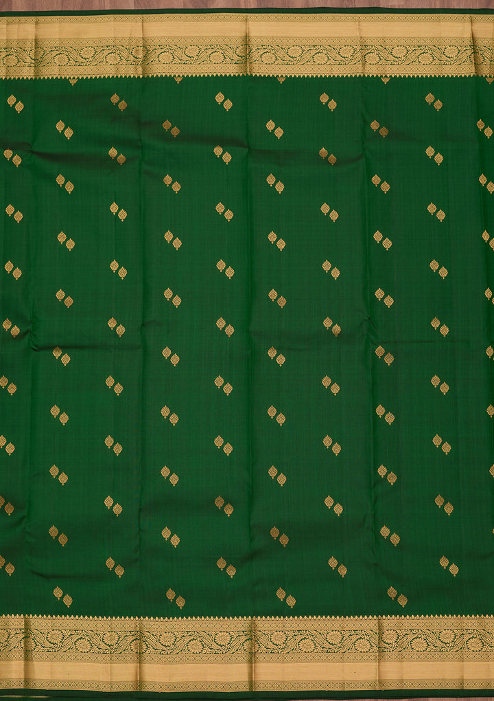 Bottle Green Silk Buti Zariwork Saree With Matching Blouse Piece