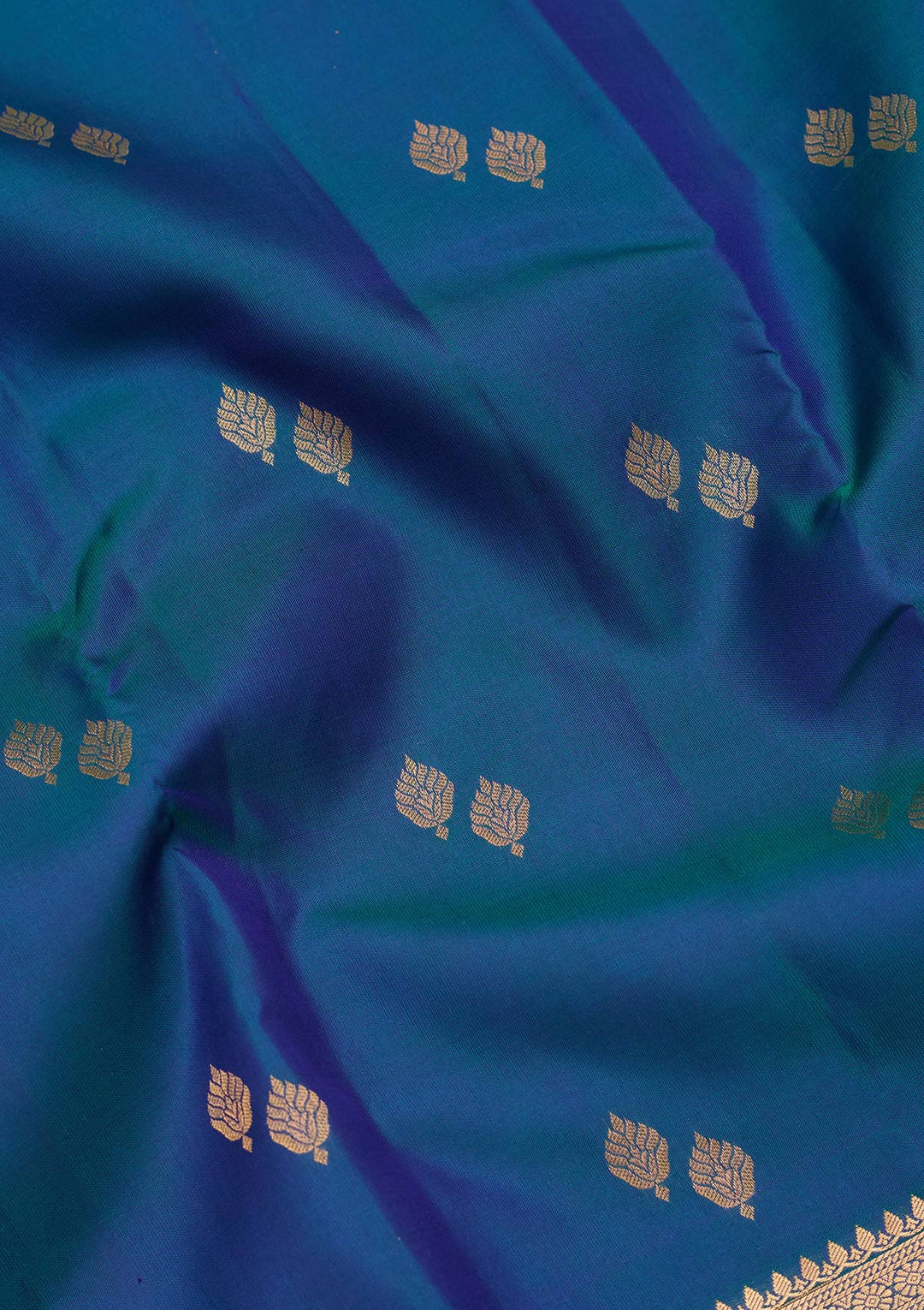Peacock Blue Silk Buti Saree With Matching Blouse Piece