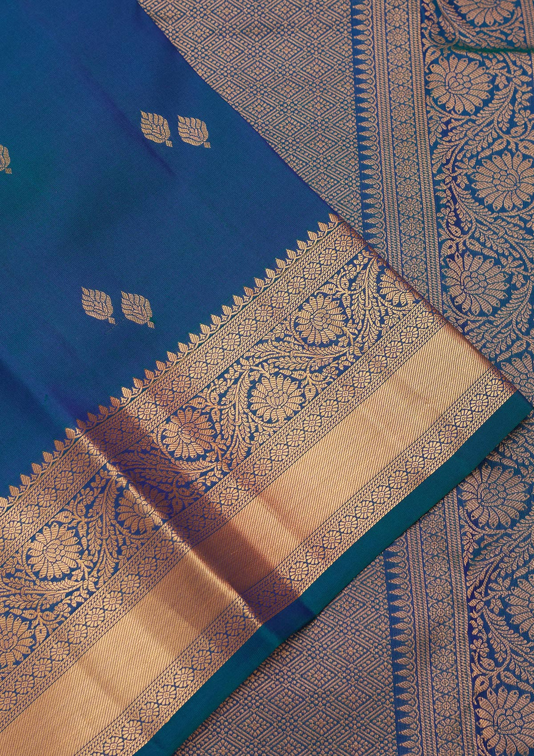 Peacock Blue Silk Buti Saree With Matching Blouse Piece