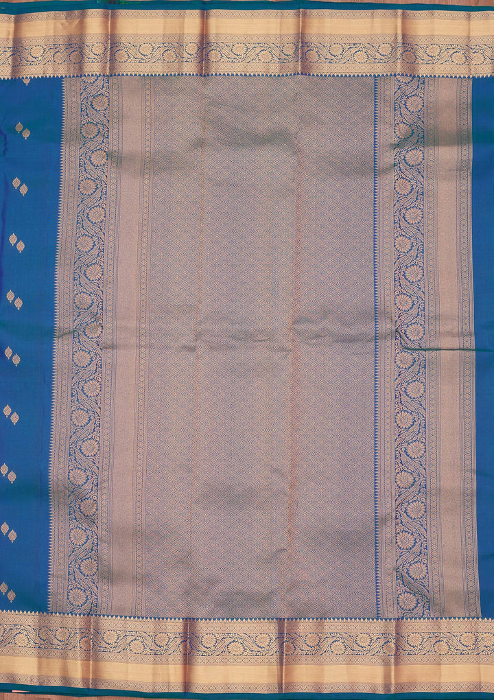 Peacock Blue Silk Buti Saree With Matching Blouse Piece