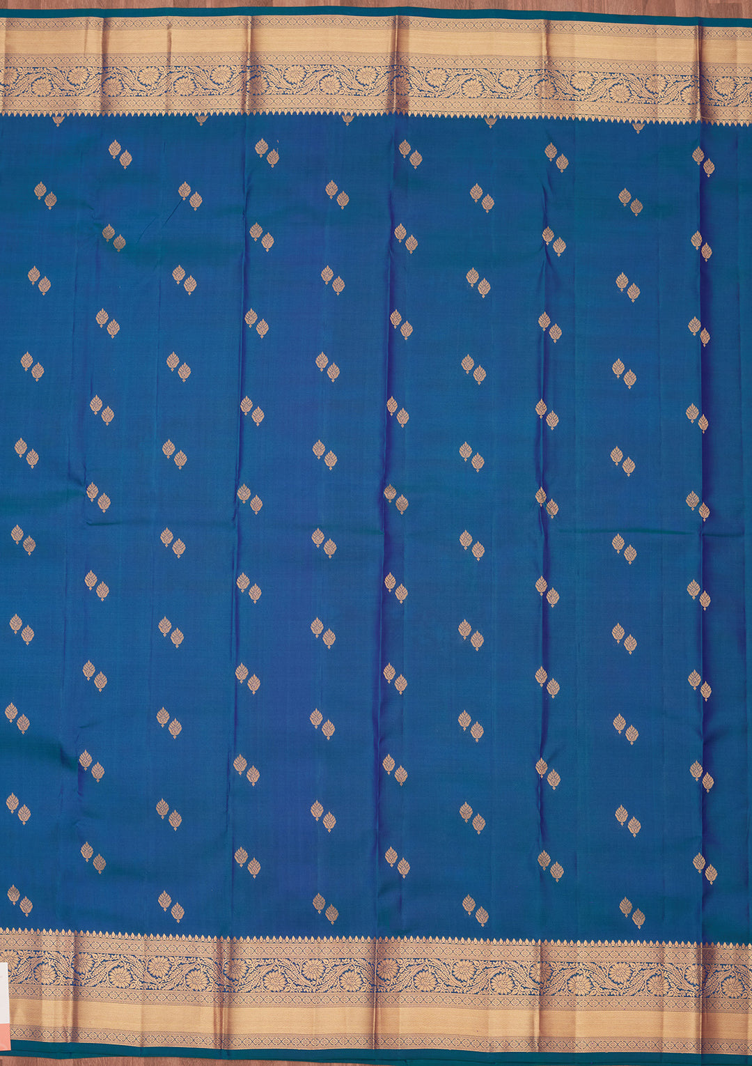 Peacock Blue Silk Buti Saree With Matching Blouse Piece