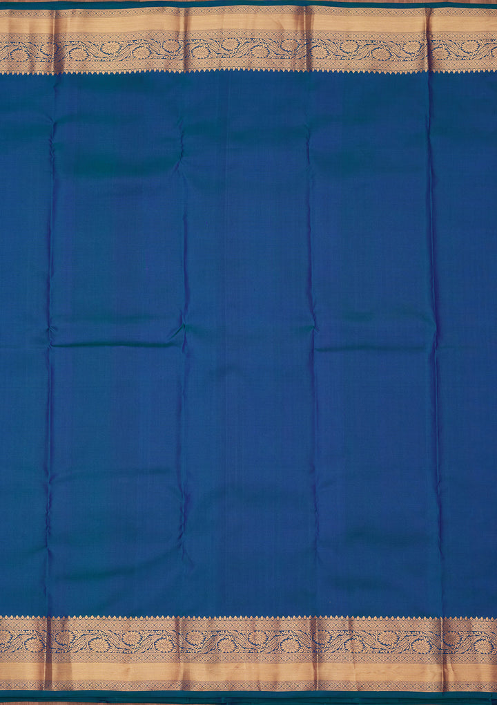 Peacock Blue Silk Buti Saree With Matching Blouse Piece