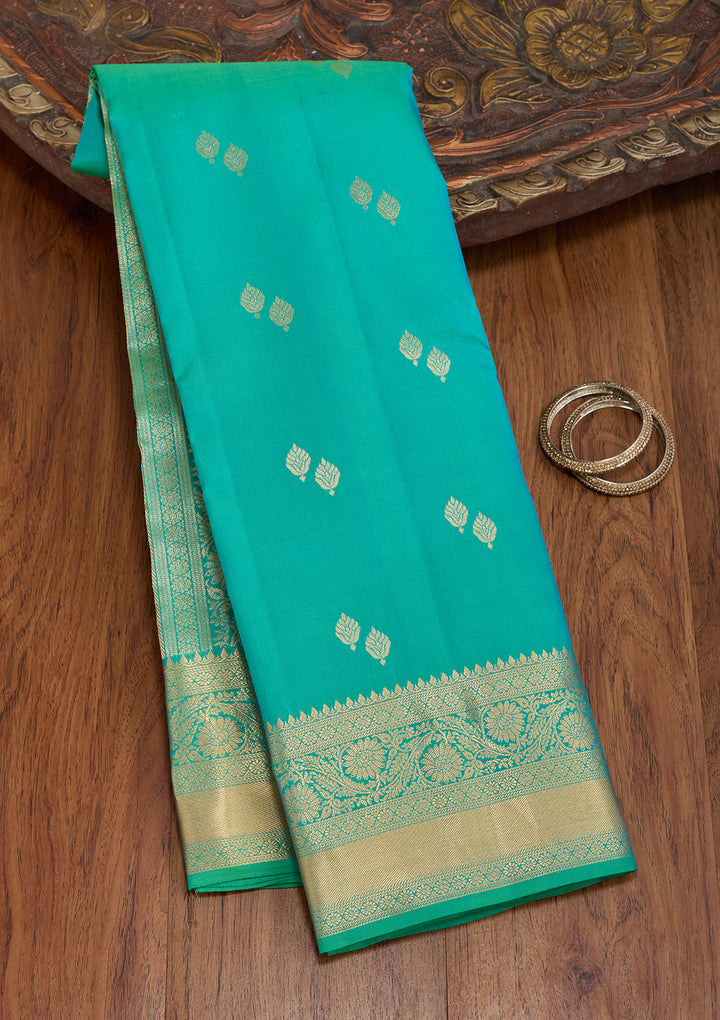 Rama Green Silk Buti Zariwork Saree With Matching Blouse Piece