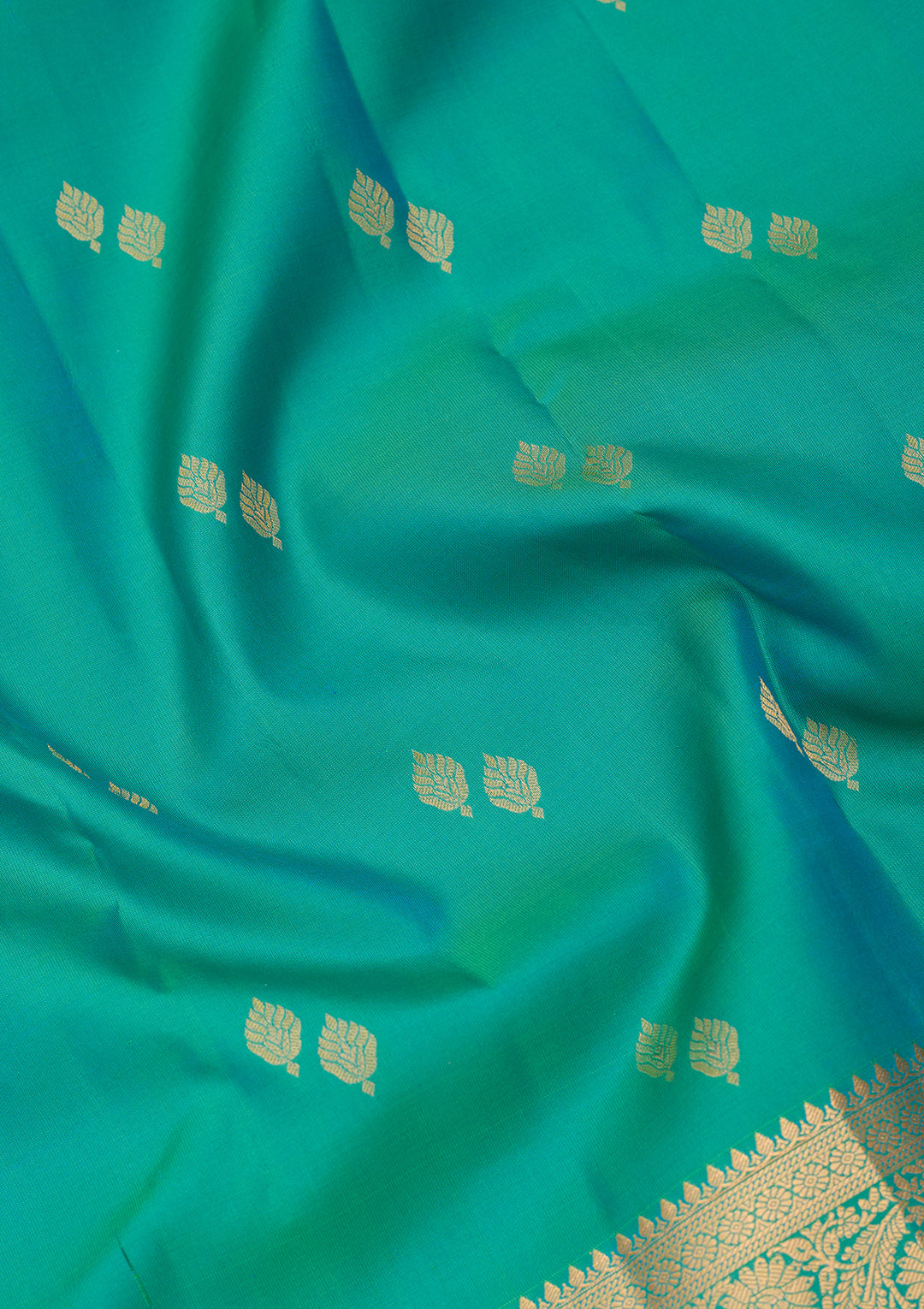 Rama Green Silk Buti Zariwork Saree With Matching Blouse Piece