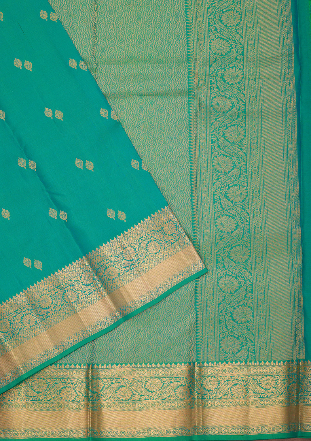 Rama Green Silk Buti Zariwork Saree With Matching Blouse Piece