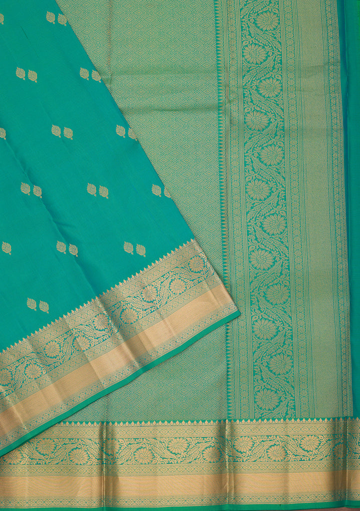 Rama Green Silk Buti Zariwork Saree With Matching Blouse Piece