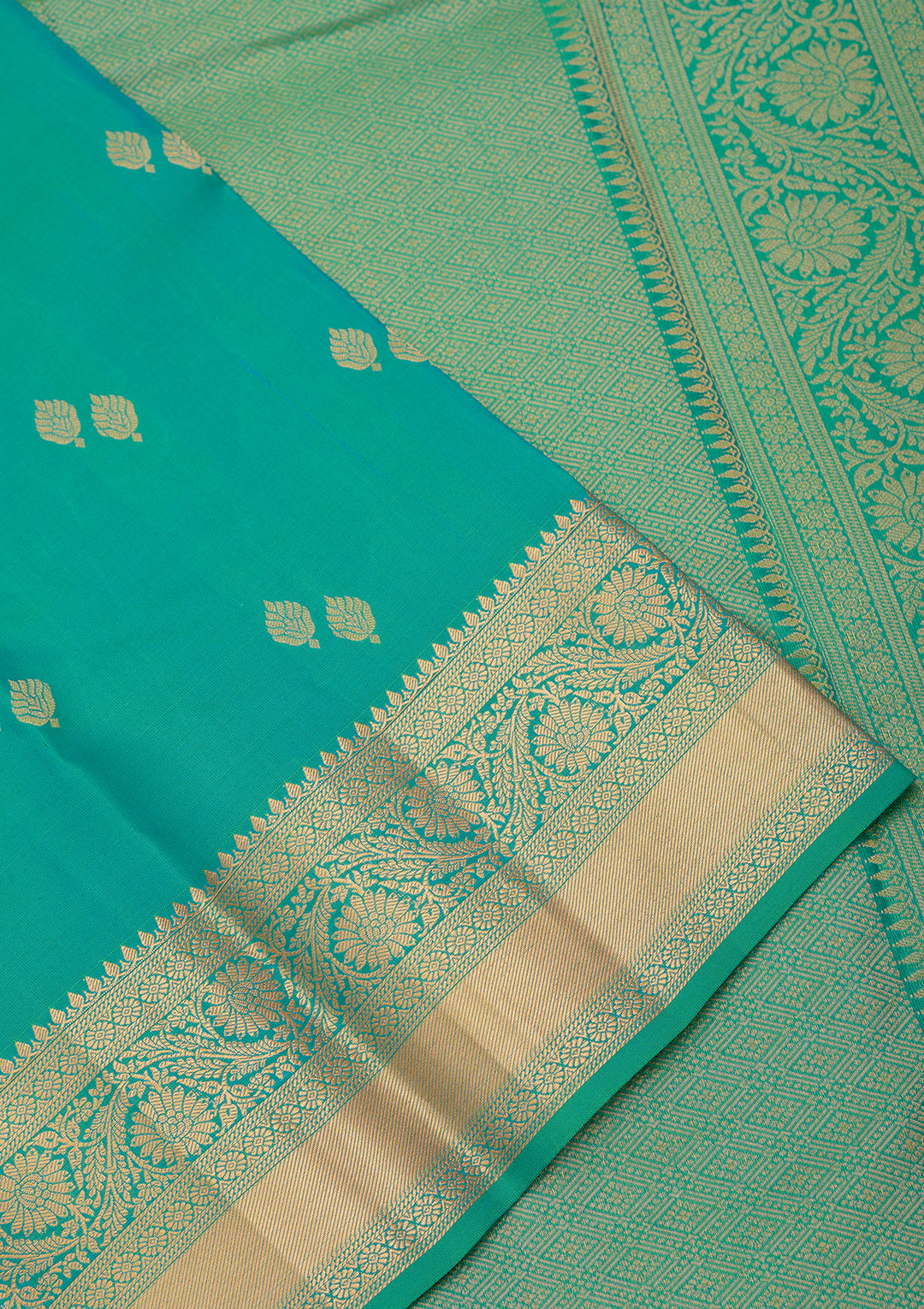 Rama Green Silk Buti Zariwork Saree With Matching Blouse Piece