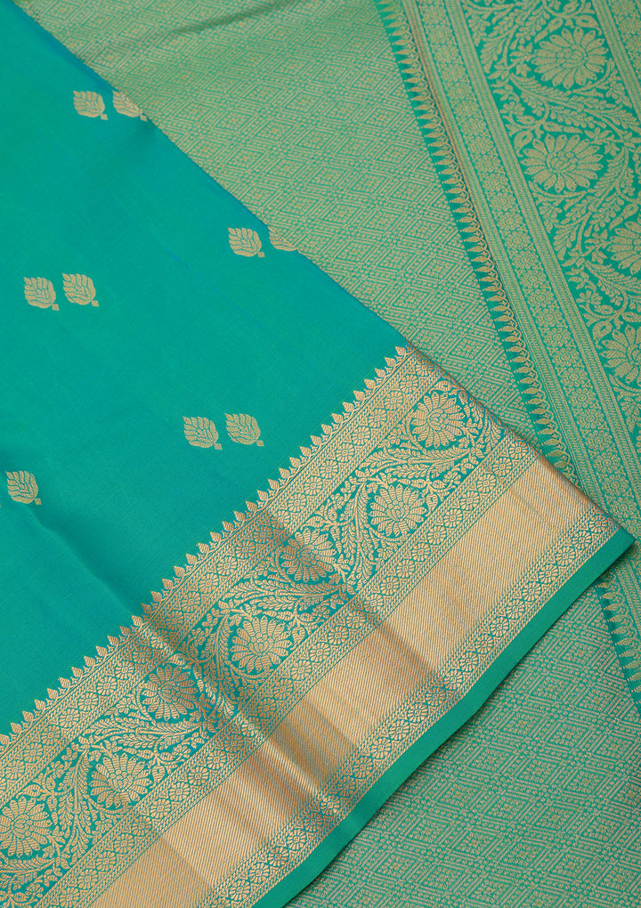 Rama Green Silk Buti Zariwork Saree With Matching Blouse Piece