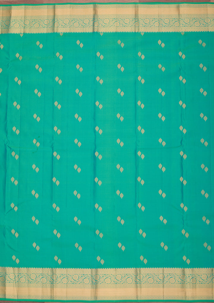 Rama Green Silk Buti Zariwork Saree With Matching Blouse Piece