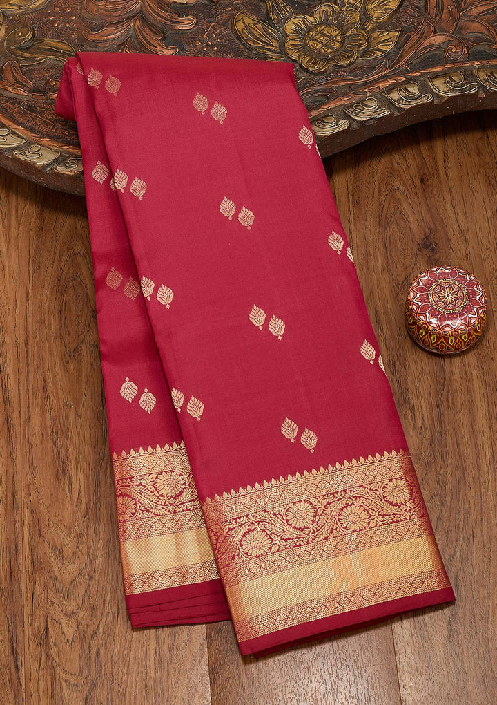 Rani Pink Silk Buti Zariwork Saree With Matching Blouse Piece