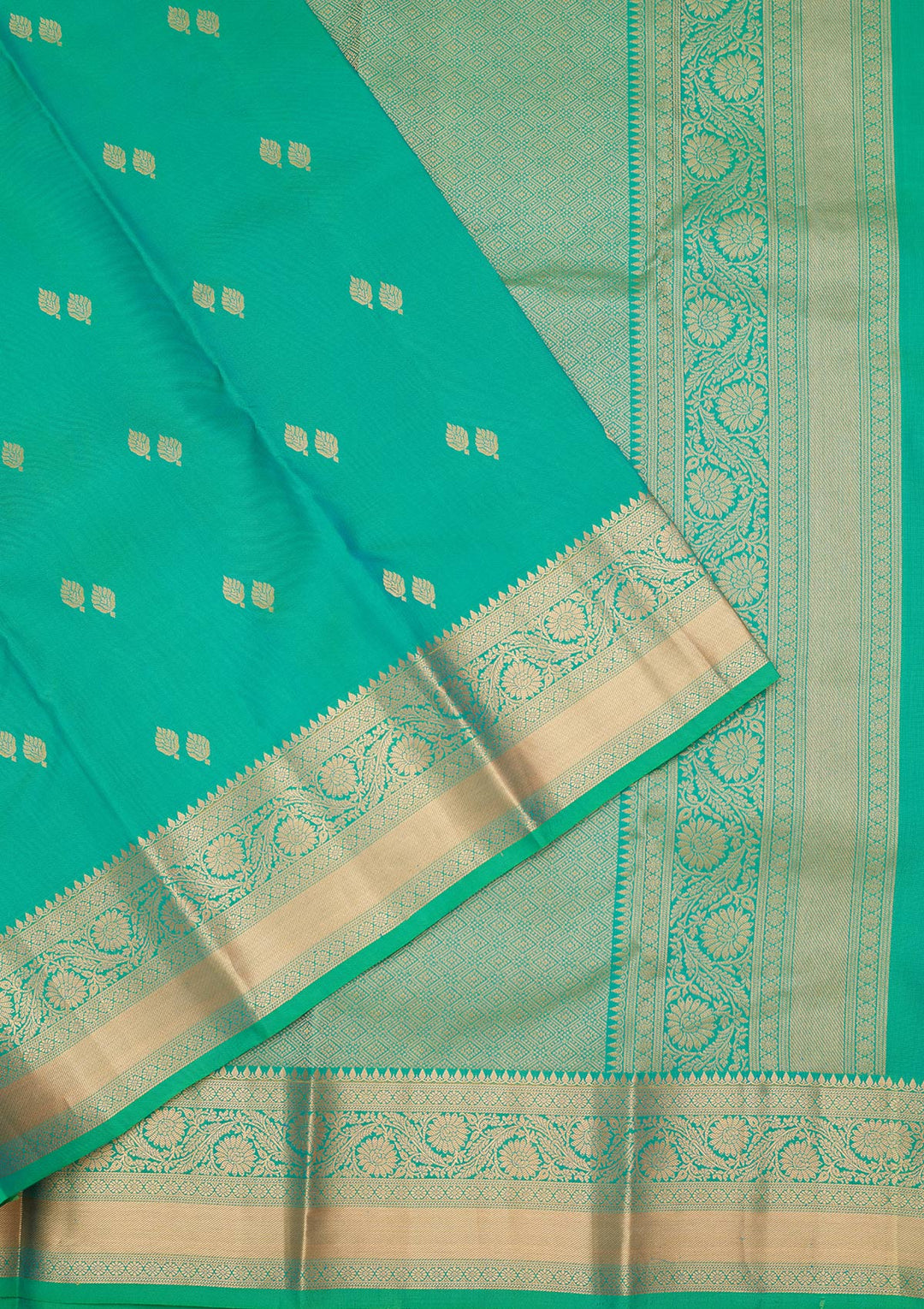 Sea Green Silk Buti Saree With Matching Blouse Piece