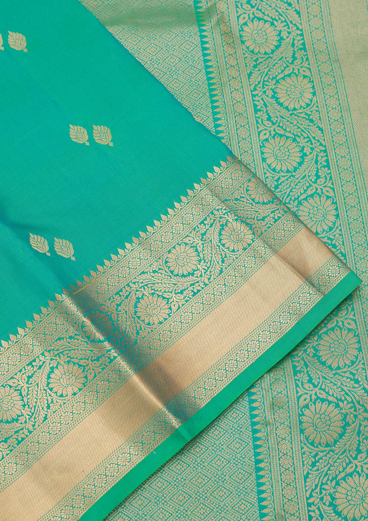 Sea Green Silk Buti Saree With Matching Blouse Piece