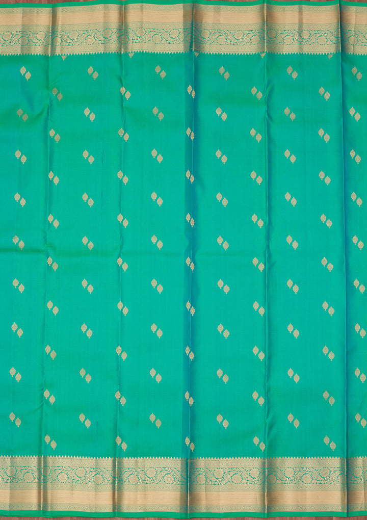 Sea Green Silk Buti Saree With Matching Blouse Piece