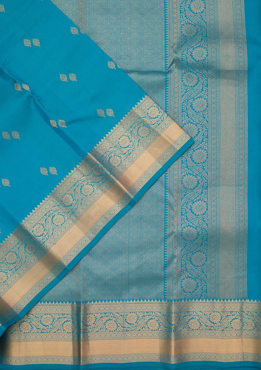 Turquoise Blue Silk Buti Zariwork Saree With Matching Blouse Piece