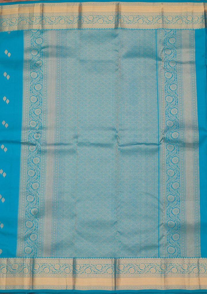Turquoise Blue Silk Buti Zariwork Saree With Matching Blouse Piece