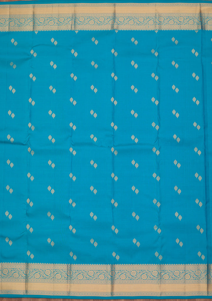Turquoise Blue Silk Buti Zariwork Saree With Matching Blouse Piece
