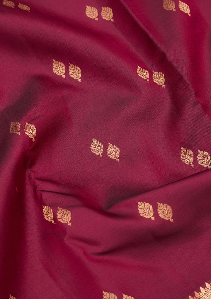 Wine Silk Buti Saree With Matching Blouse Piece
