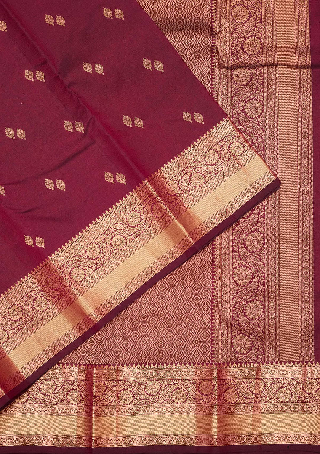 Wine Silk Buti Saree With Matching Blouse Piece