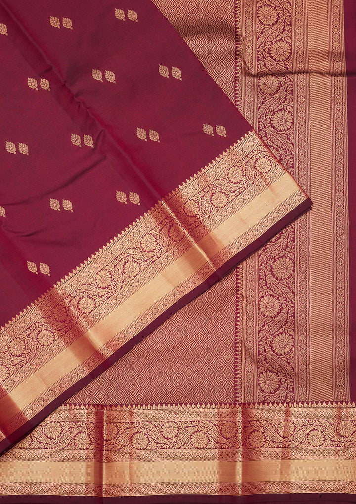Wine Silk Buti Saree With Matching Blouse Piece