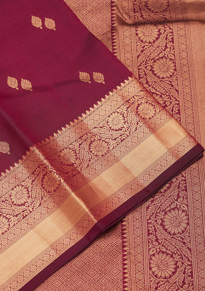 Wine Silk Buti Saree With Matching Blouse Piece