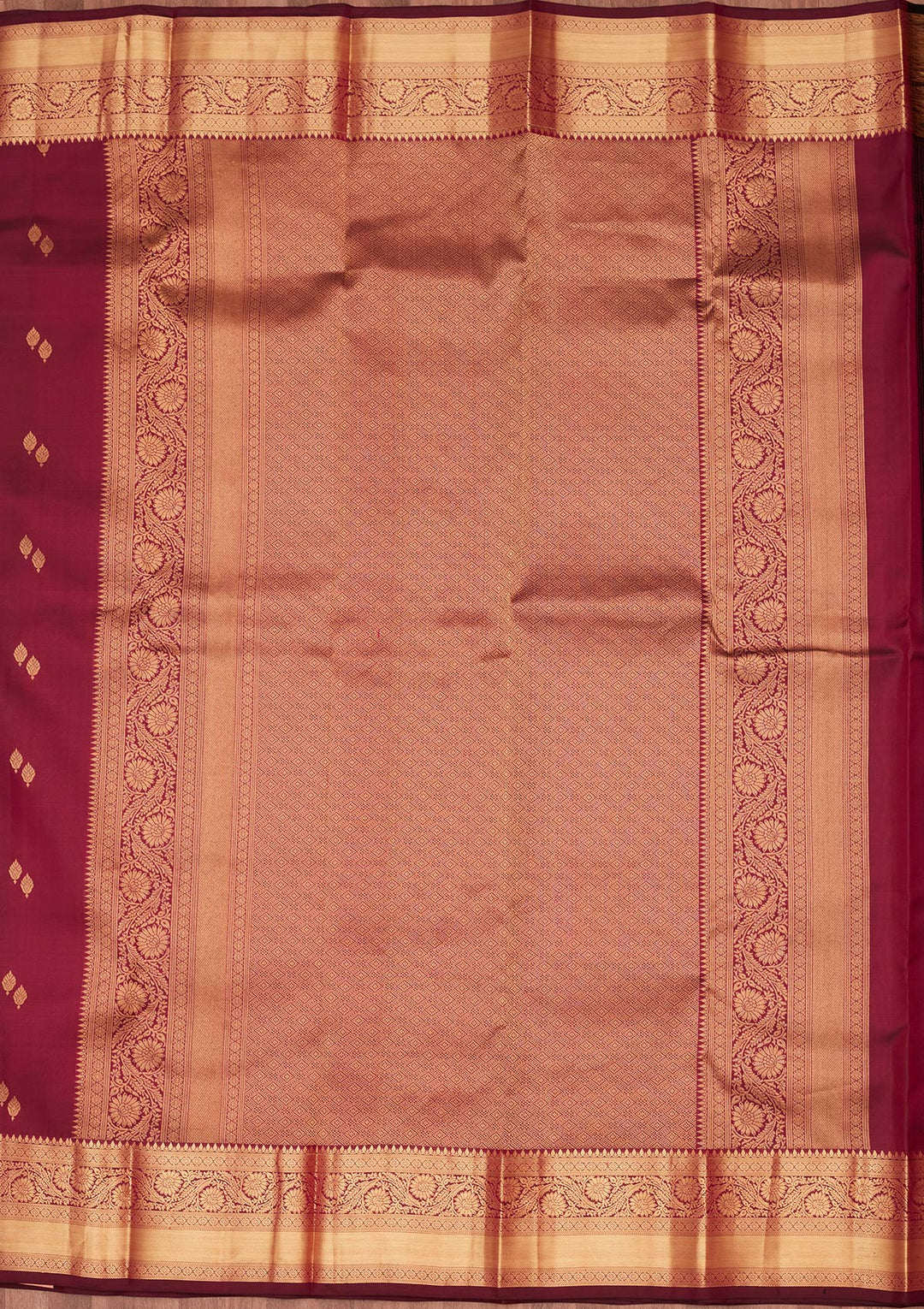 Wine Silk Buti Saree With Matching Blouse Piece