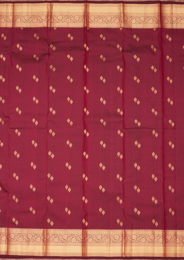 Wine Silk Buti Saree With Matching Blouse Piece