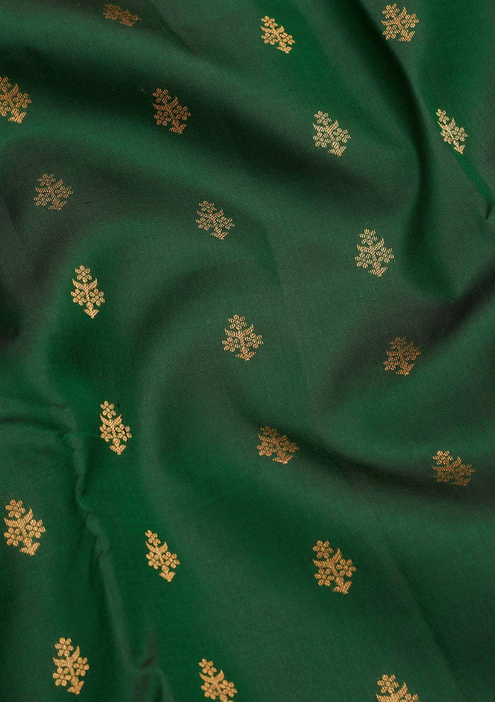 Bottle Green Silk Buti Saree With Matching Blouse Piece