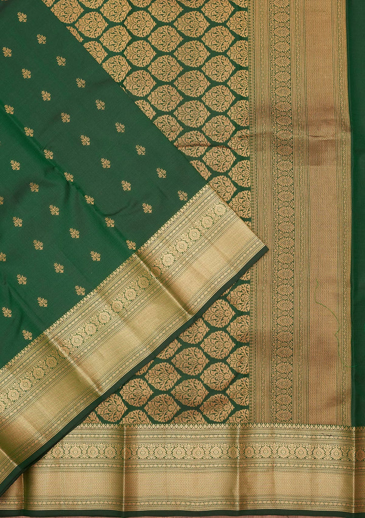 Bottle Green Silk Buti Saree With Matching Blouse Piece