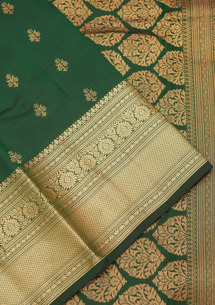 Bottle Green Silk Buti Saree With Matching Blouse Piece