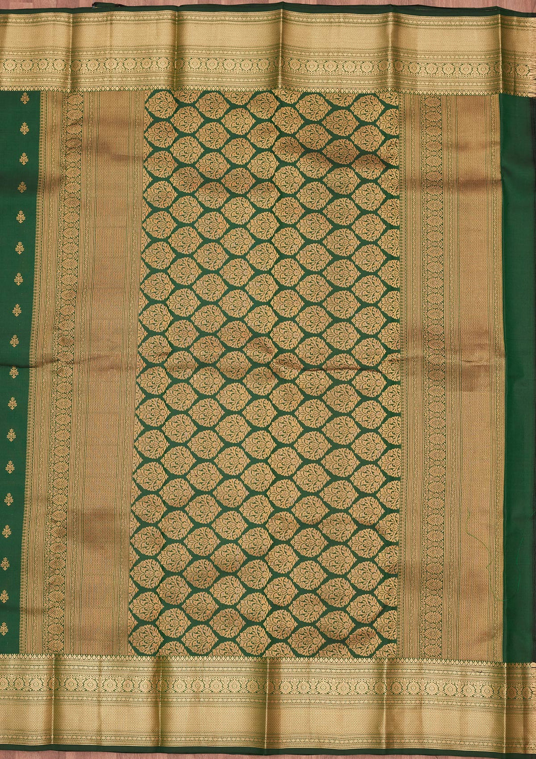 Bottle Green Silk Buti Saree With Matching Blouse Piece