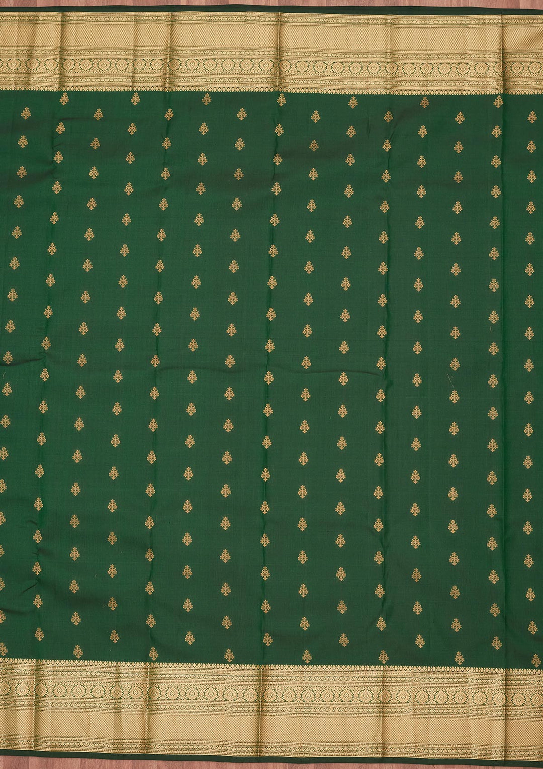 Bottle Green Silk Buti Saree With Matching Blouse Piece